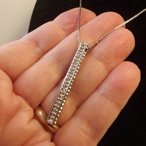 Chico's Silver Pave Rhinestone Bar Necklace on Tiny Box Chain